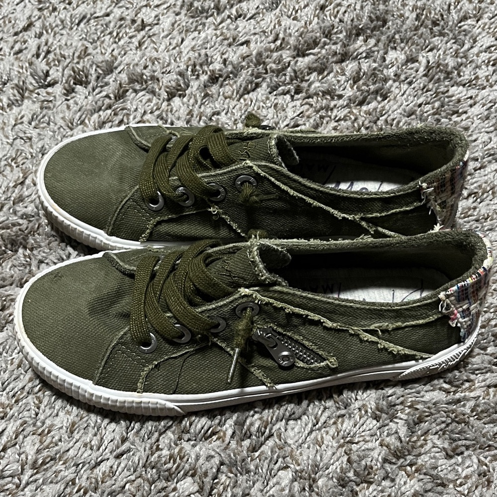 Olive Green Canvas Sneakers for Women - Picture 2 of 5